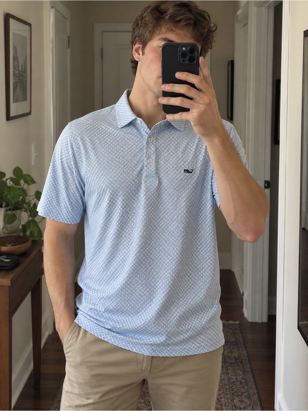 Vineyard Vines Light Blue All over Whales Micro-Print Polo size S